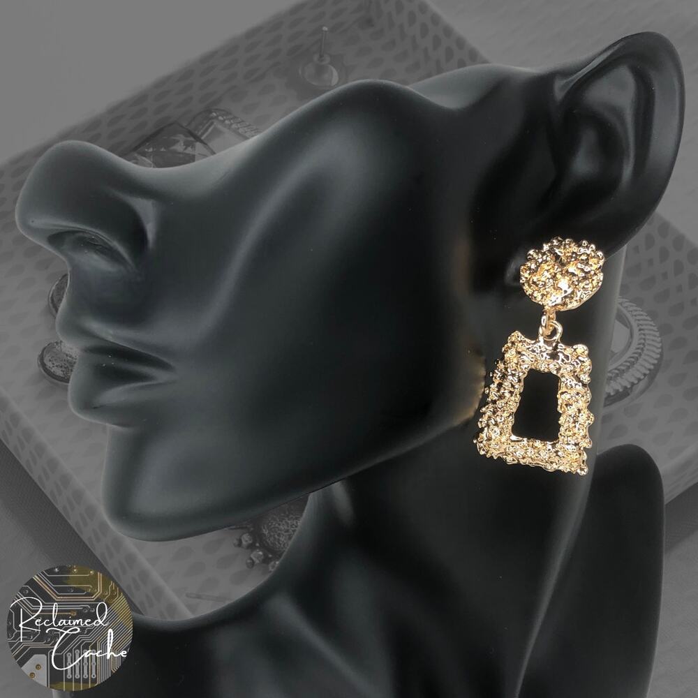 Gold tone Textured Trapezoid Drop Earrings